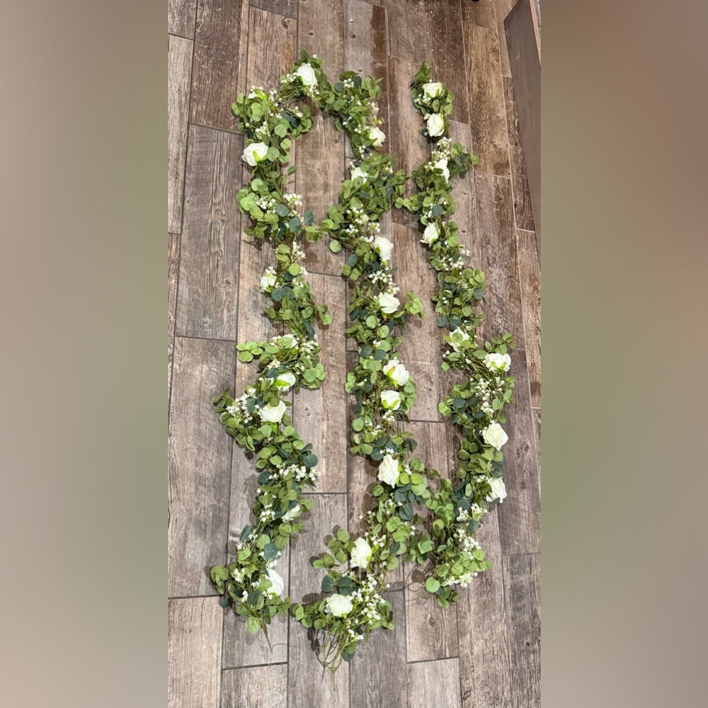 COPY - 6 foot floral garland-white and green-3 pieces total #2